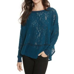 Free People Jewel Blue Lace Knit Sweater Ptp 27”